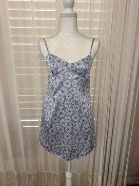 RSQ Floral Satin Slip Dress - Light Blue